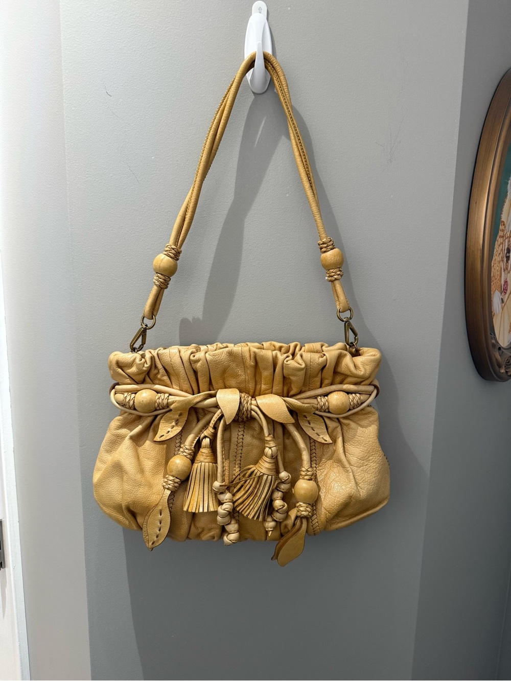 Mustard Yellow Shoulder Bag with Tassel Accents